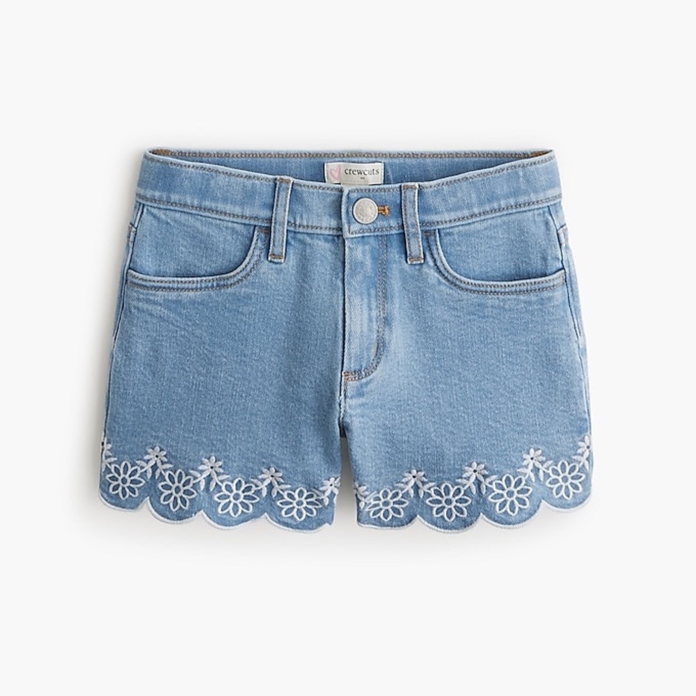 NWT Crewcuts Girls' scallop-hem embroidered denim shorts